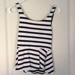 Black and white stripped peplum tank